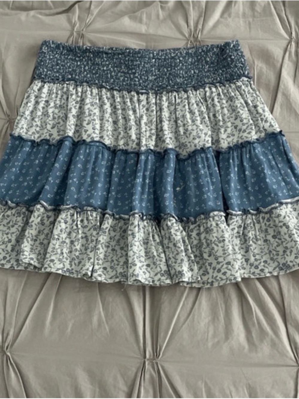 American eagle Blue and Cream Tiered Floral Smocked Mini Skirt